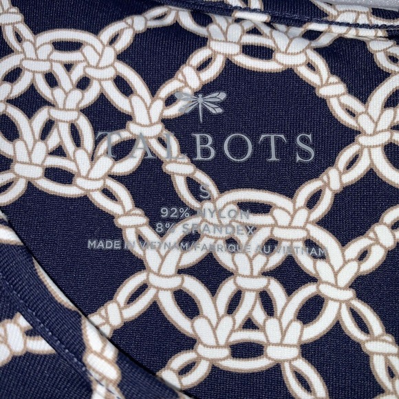 Talbots Jersey Navy White Chainlink Print Short Sleeve Fit and Flare Dress Small - Picture 5 of 8